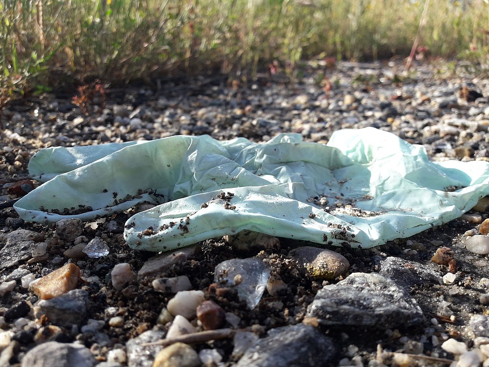 invasión de guantes de plástico en la naturaleza