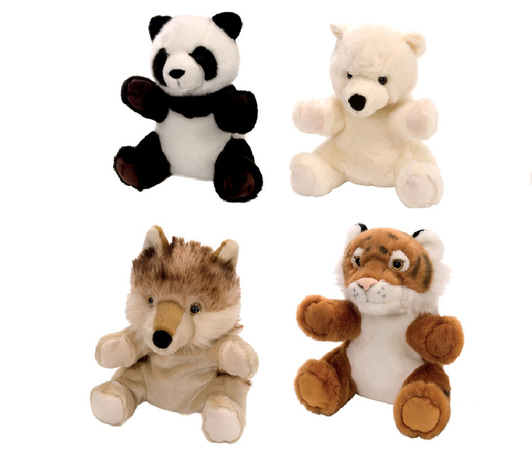 Marionetas de peluche Tigre, Panda, Oso Polar y lobo. Consíguelos en la tienda Panda 