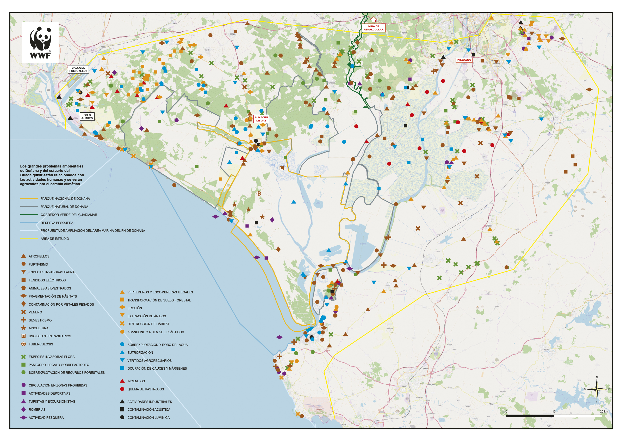 Doñana. Aguas residuales de varios pueblos contaminando Mapa_impactos_donana