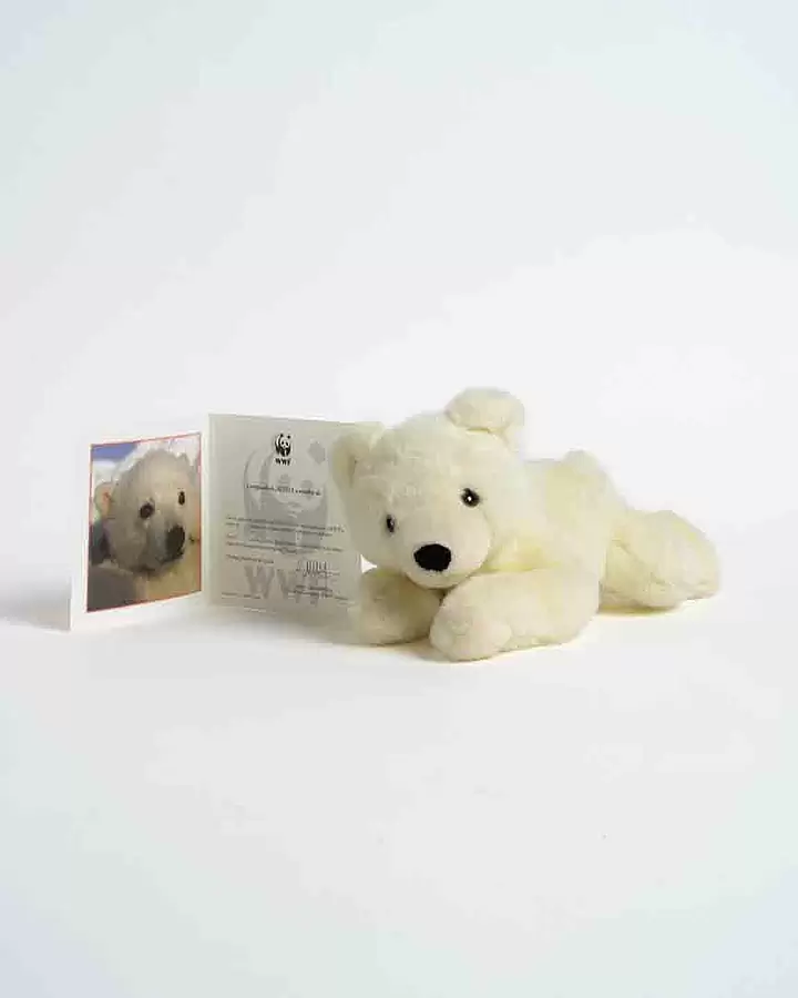 Oso polar adopta peluche 