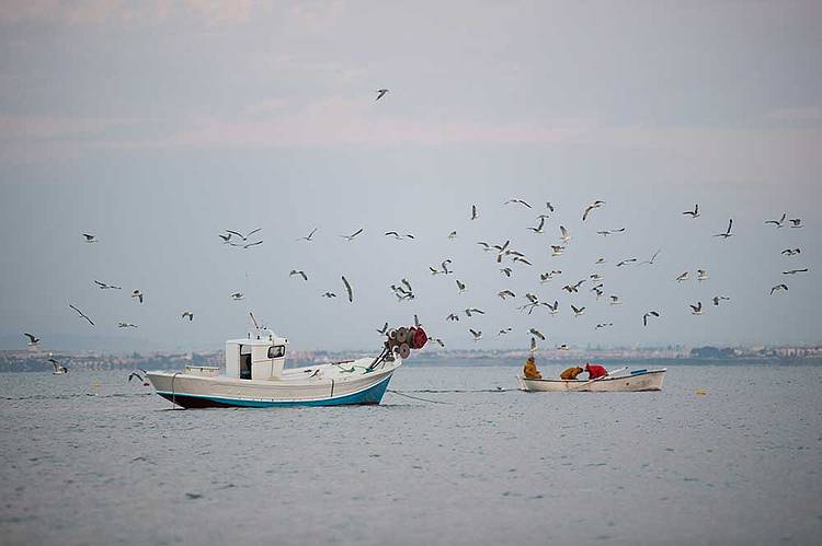 Pescadores españoles practicando artes de pesca sostenible. 