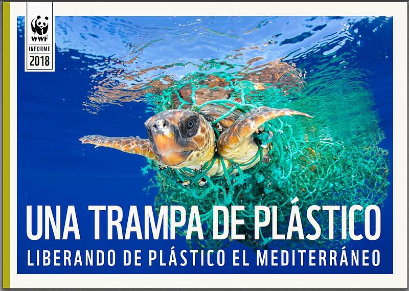 Portada del informe: Trampa de plástico. Liberando el Mediterráneo de plásticos.
